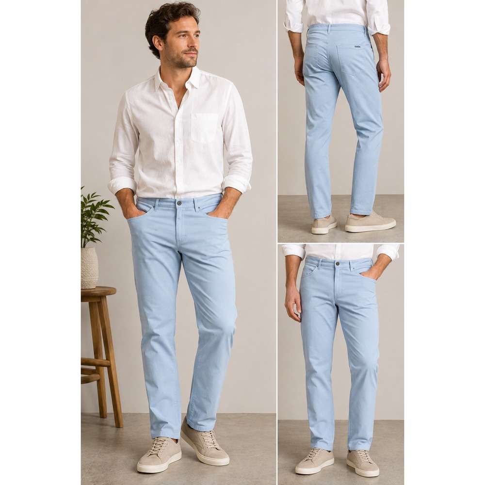 Tenore Mens 5-Pocket Bedford Cord Pants Light Blue Stretch Cotton Size 34